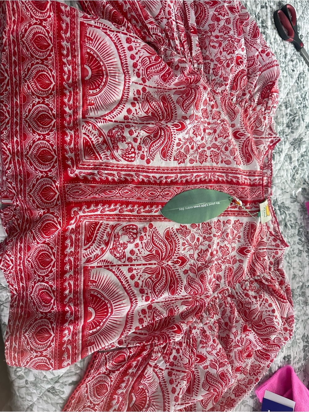 FARM Rio Red and White Printed Puff-Sleeve Blouse - Picture 9 of 9